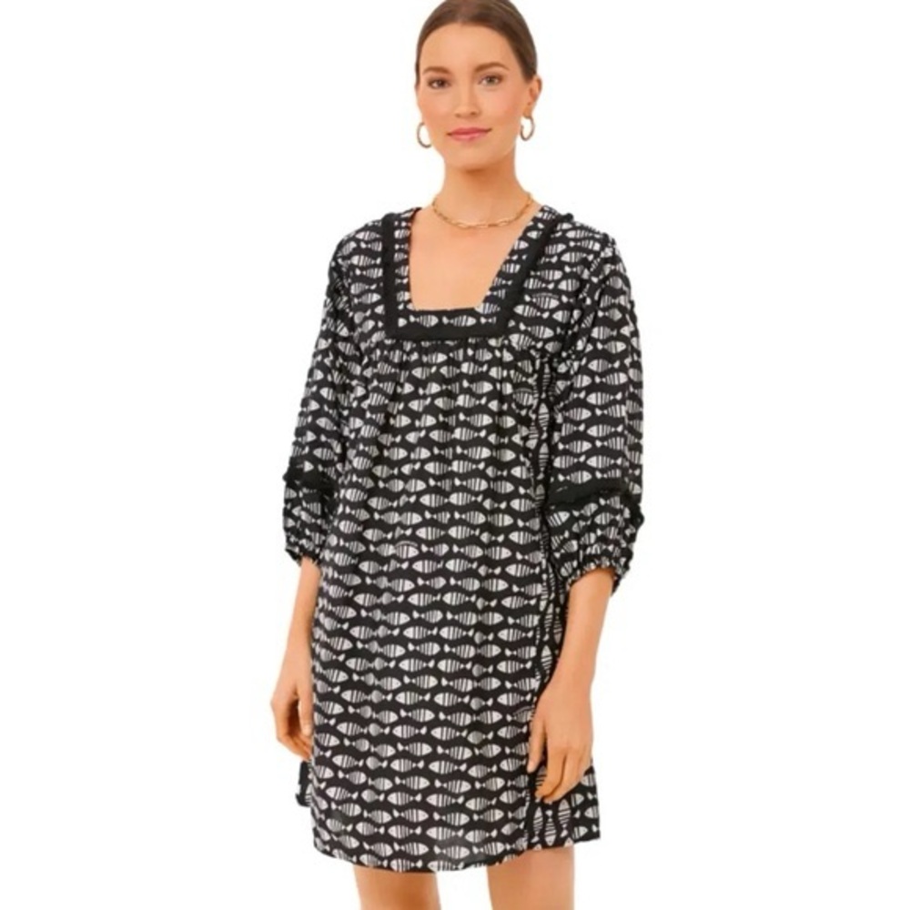 Tuckernuck Piscis Catalans Black White Fish Print Coverup Beach Dress XS